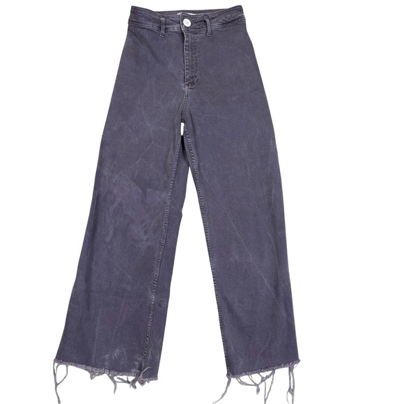 Zara Denim - Zara Wide Leg Jeans 25W 27L Frayed Hem Purple High Rise Grunge Indie Aesthetic